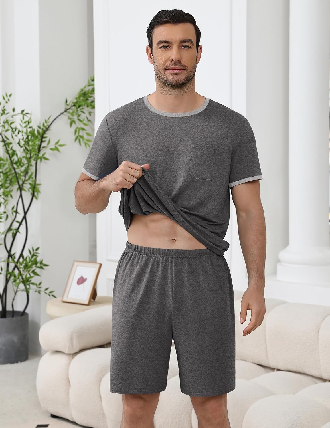 Ekouaer Mens Pajamas Sets Shorts Soft Short Sleeve Pjs