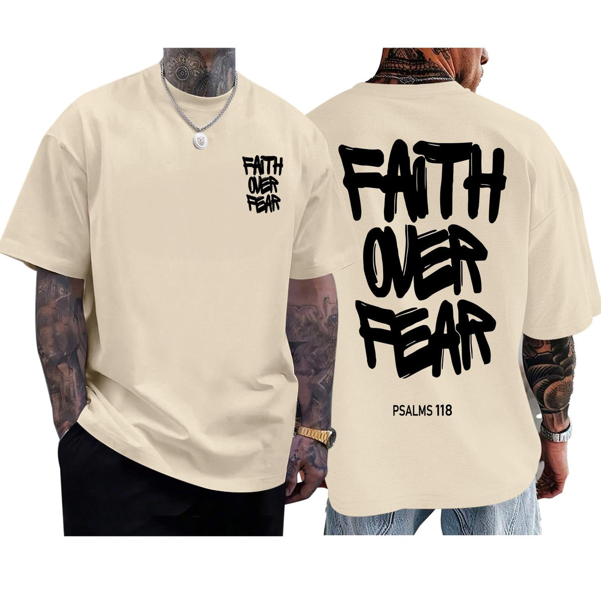 Christian Faith Over Fear Shirts for Men Jesus Religious Shirt Inspirational Oversized Graphic Tees God T-Shirt Tops