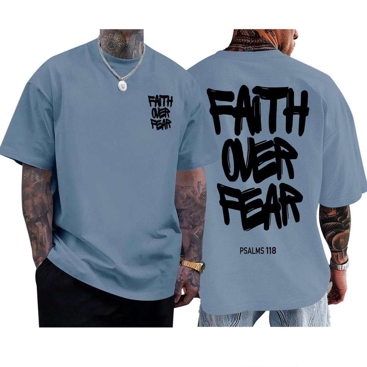 Christian Faith Over Fear Shirts for Men Jesus Religious Shirt Inspirational Oversized Graphic Tees God T-Shirt Tops