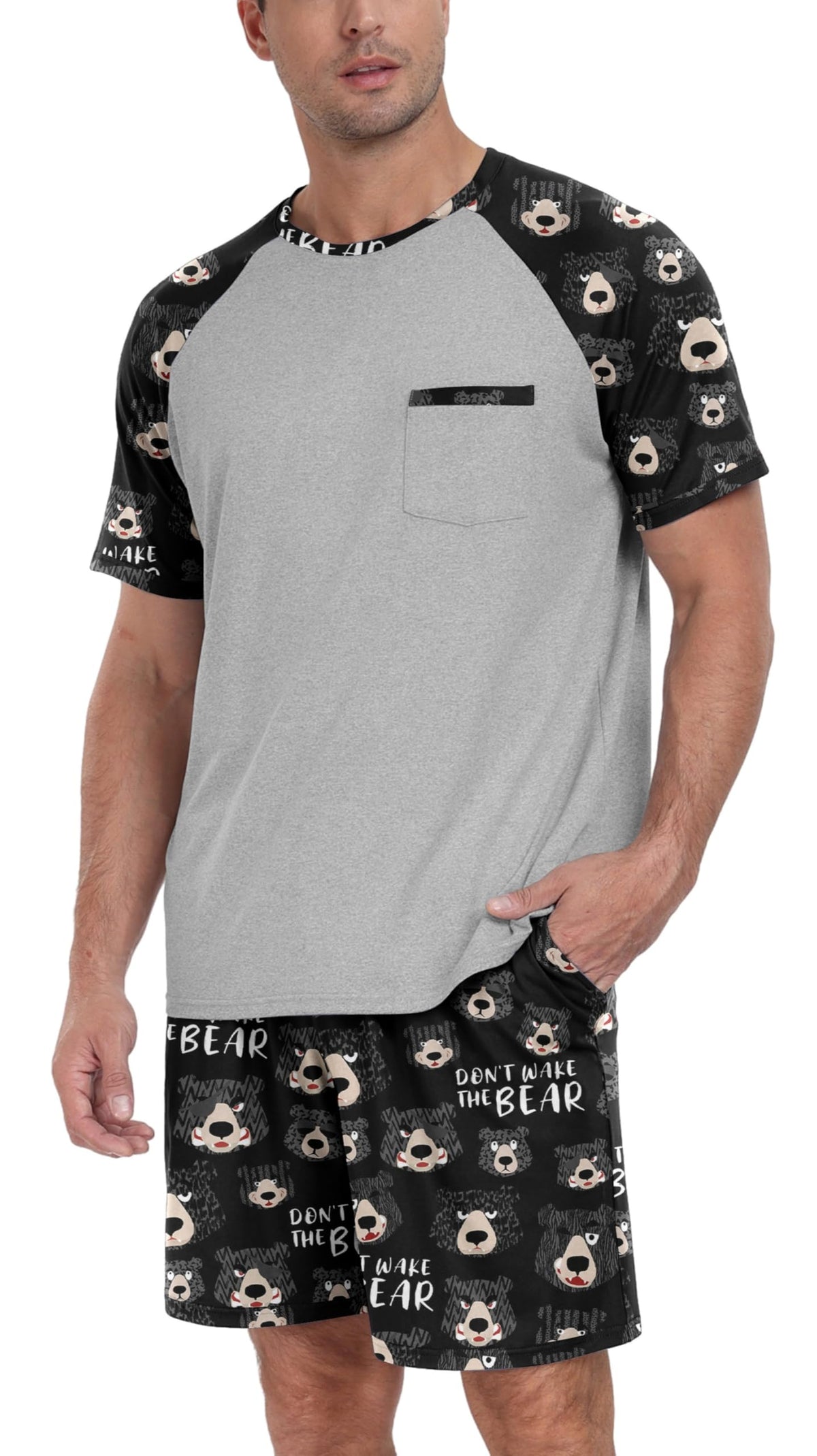 Couples Pajamas Set Short Sleeve Raglan Shirts and Shorts Lounge Sleepwear