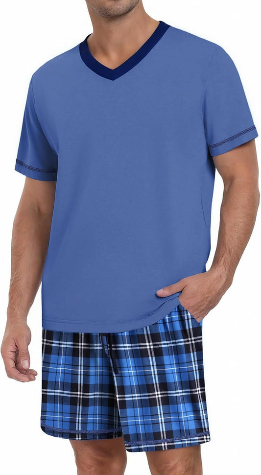 Ekouaer Men's Pajama Sets Shorts Short Sleeve Pj Sets Loungewear Lightweight Lounge Sets with Pockets