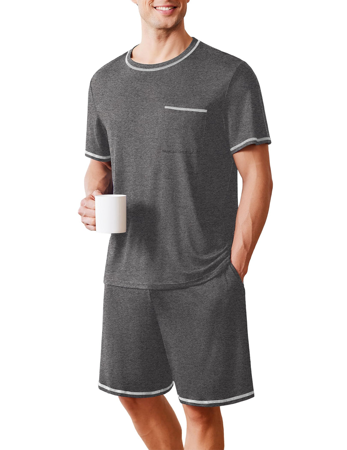 Ekouaer Men's Pajamas Set Casual Short Sleeve Shirts and Shorts Soft 2 Piece Loungewear With Pockets