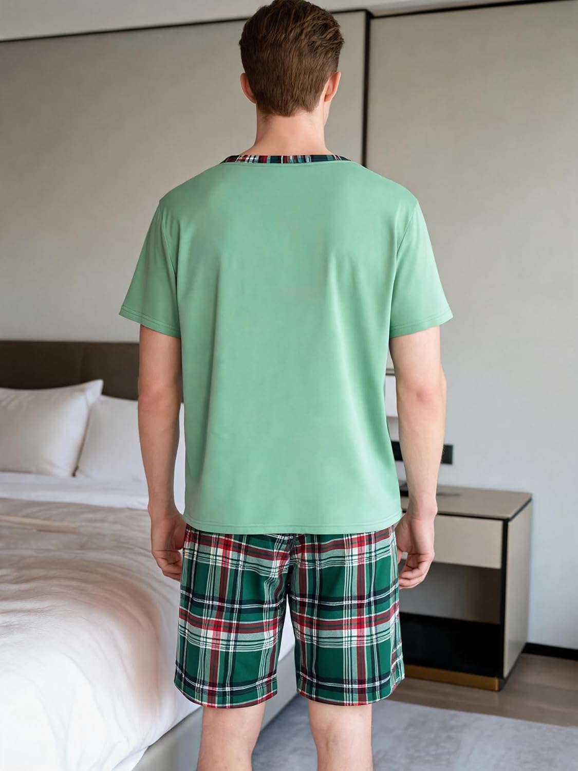Men's Short Sleeve Pajama Set with Henley Neckline Soft Lounge Sleepwear Casual T-Shirt and Shorts Homewear for Summer