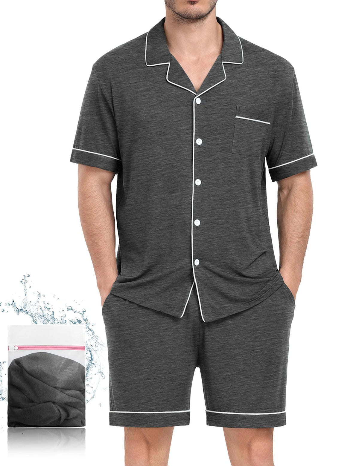 Mens 2 Piece Short Sleeve Button Down Pajama Set, S-3XL
