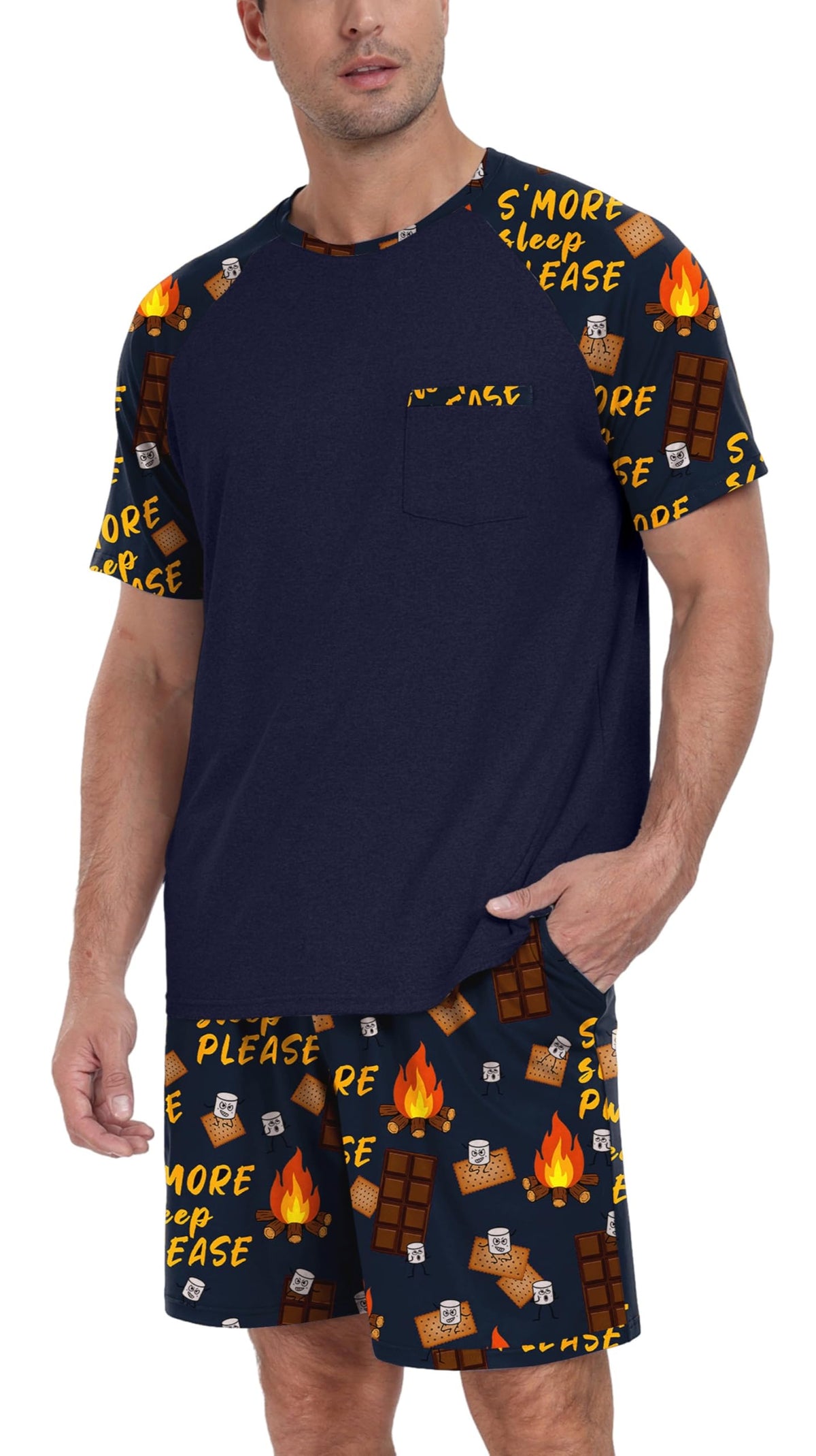 Couples Pajamas Set Short Sleeve Raglan Shirts and Shorts Lounge Sleepwear