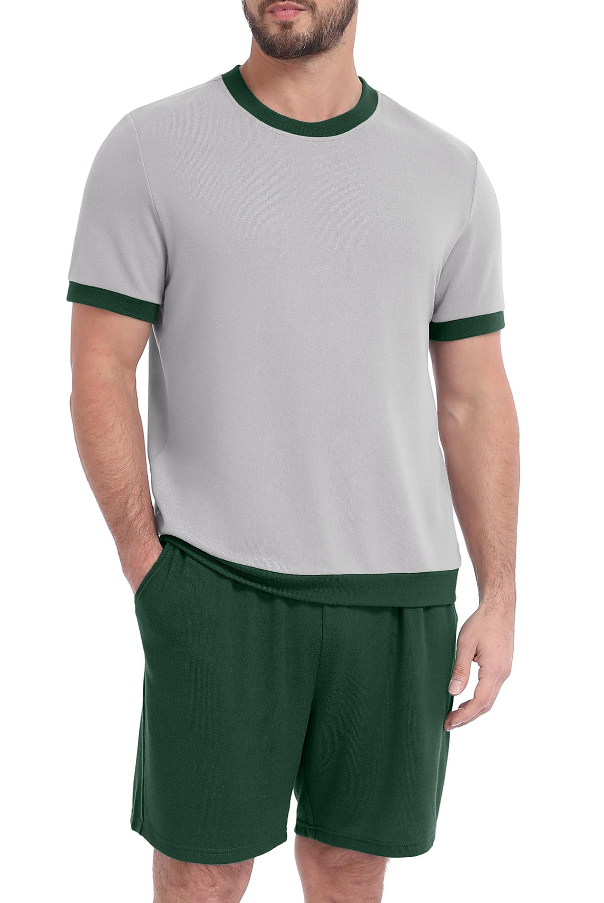PrinStory Men's Pajamas Set Short Sleeve Sleepwear Pjs Soft Nightwear 2 Piece Loungewear with Pockets S-2XL