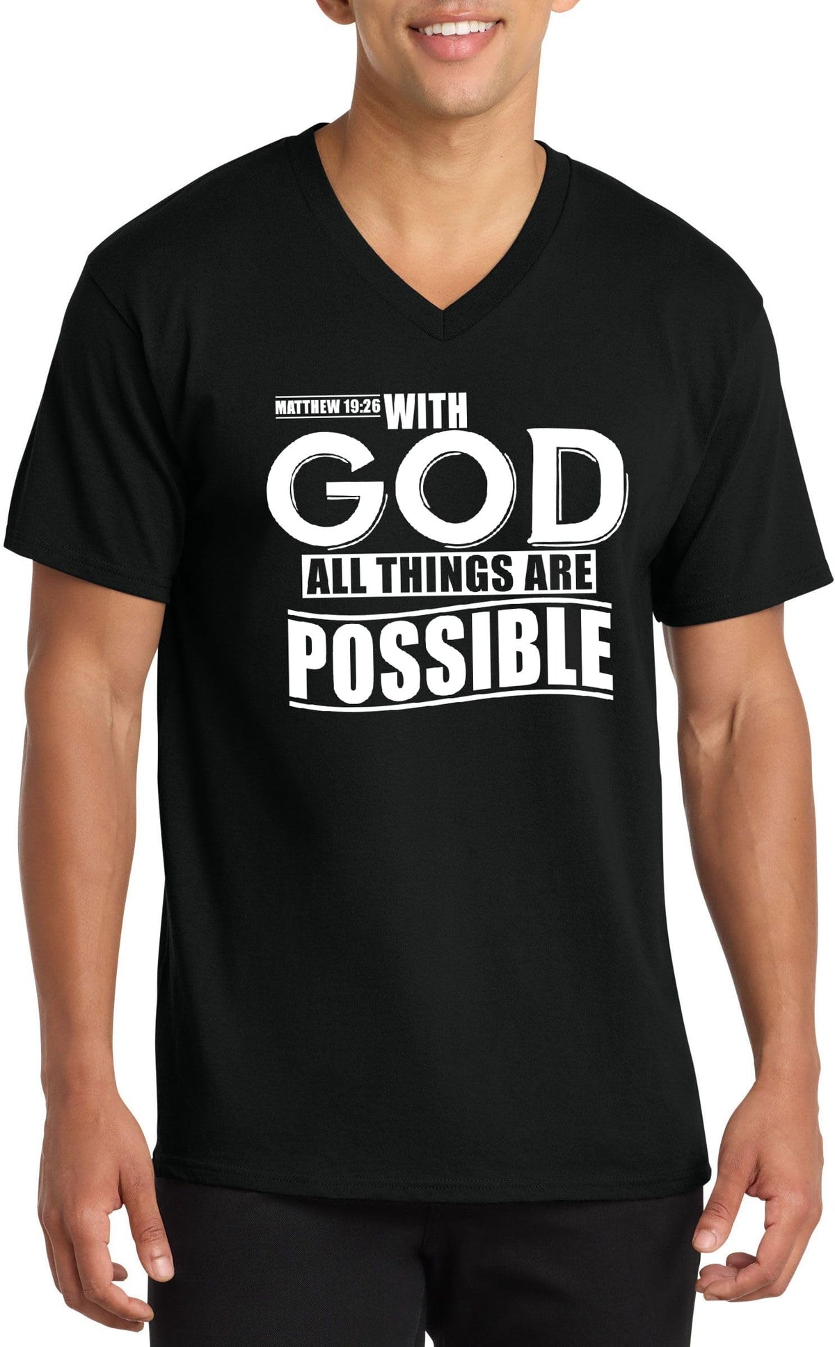 with God All Things are Possible Matthew 19:26 Top Inspirational Bible Verse Graphic Cotton Tee Adult Youth Tall Men Women