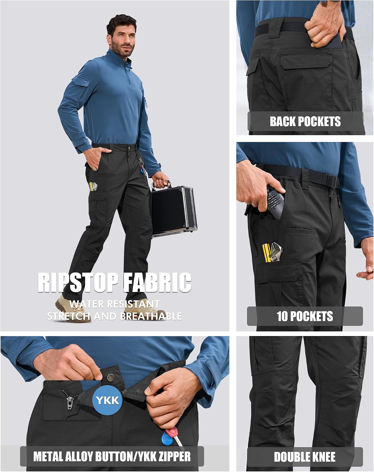 MOURCE Tactical Pants for Men Stretch Cargo Ripstop Waterproof Work Outdoor