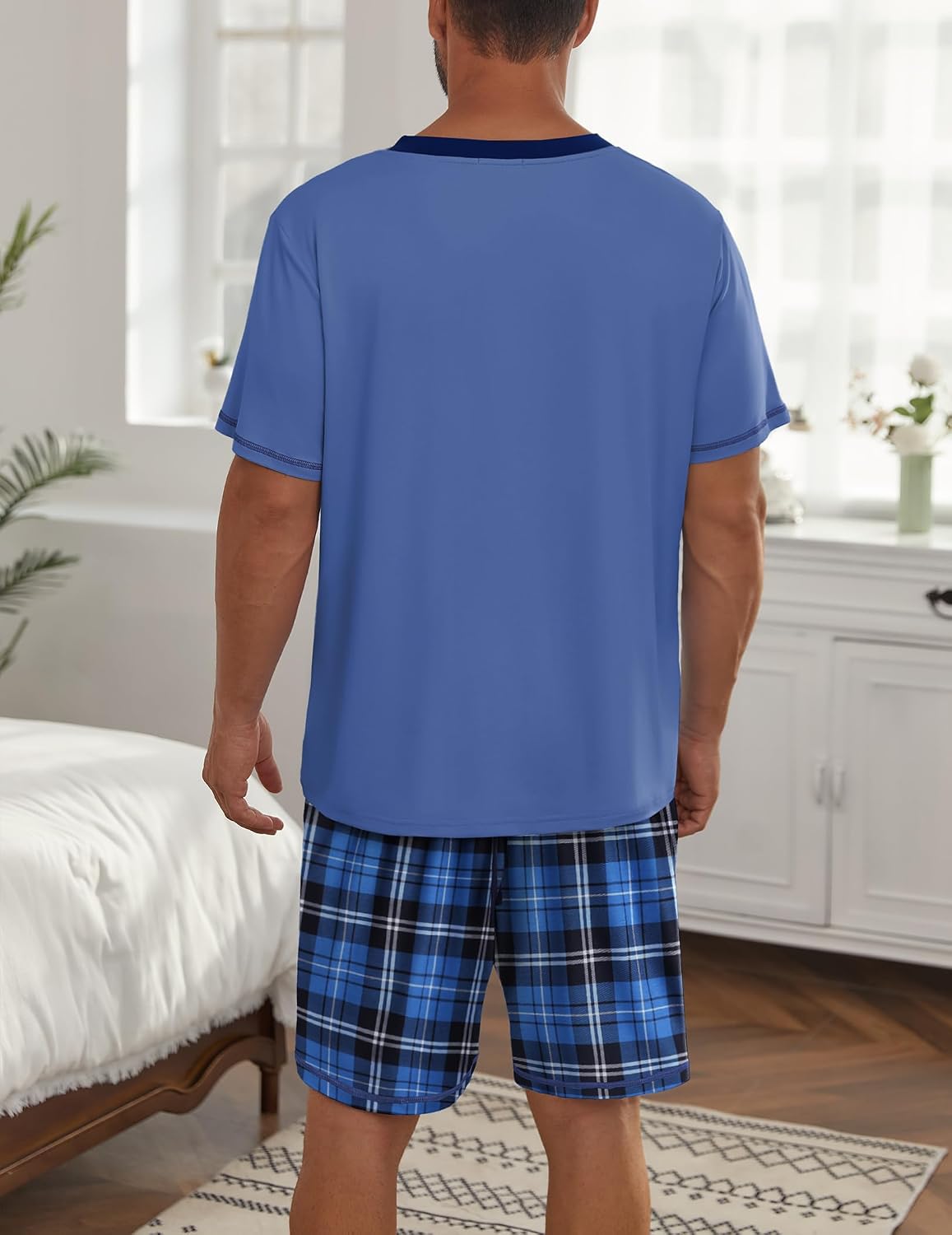 Ekouaer Men's Pajama Sets Shorts Short Sleeve Pj Sets Loungewear Lightweight Lounge Sets with Pockets
