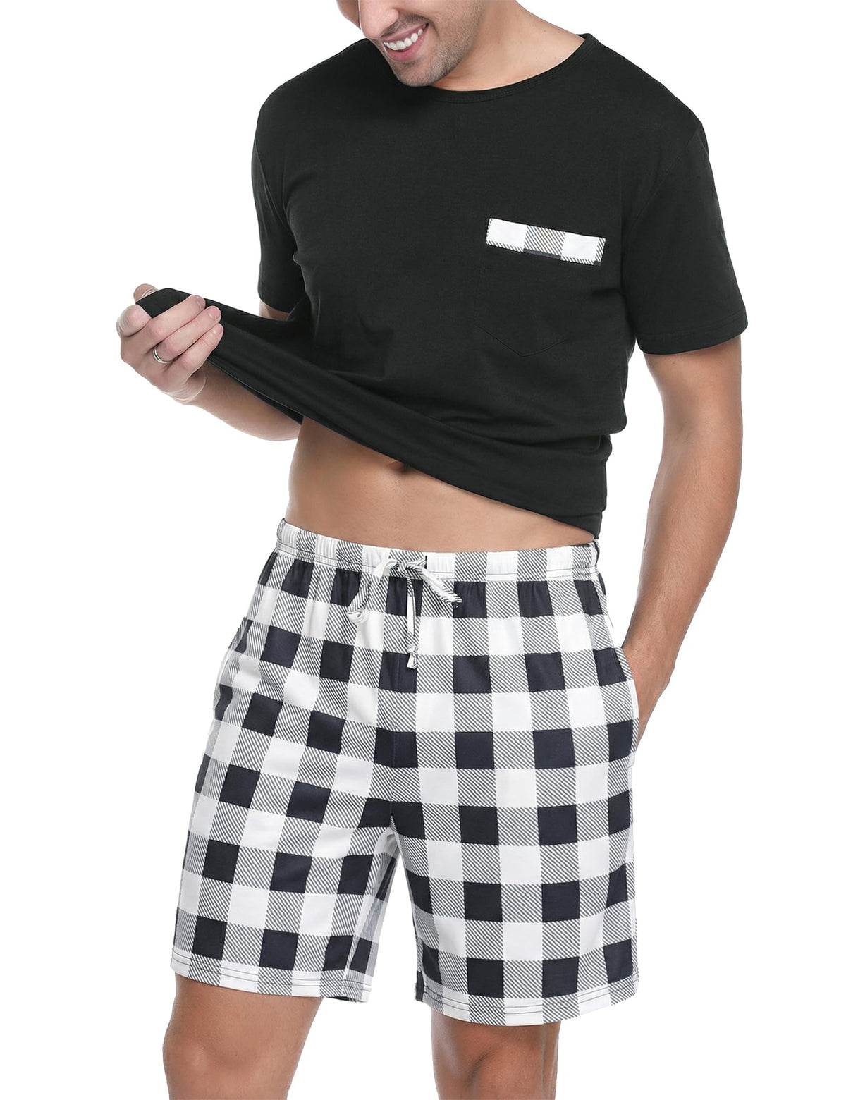 Sykooria Mens Pajamas Set Cotton Pajamas Shorts Set Short Sleeve Pjs Sets Soft Sleepwear S-XXL