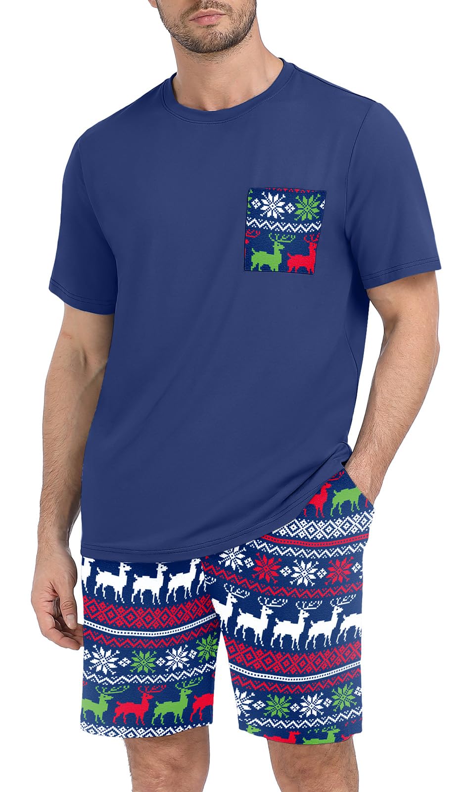 PrinStory Couples Pajamas Set Shirts and Shorts Summer Comfy Lounge Family