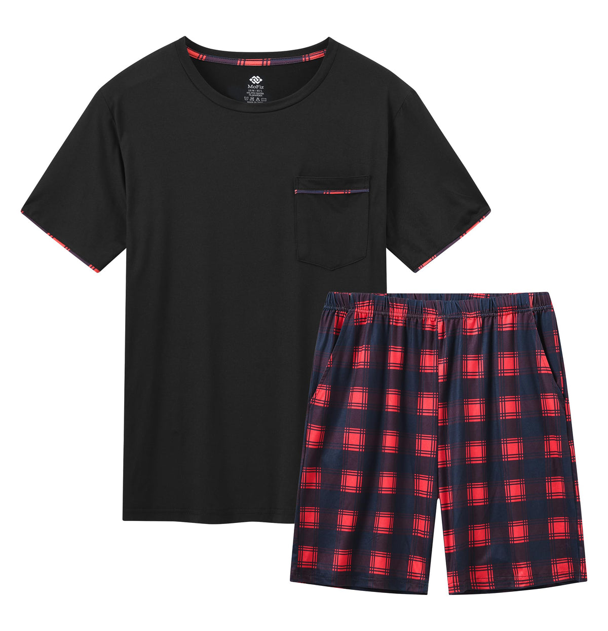 MoFiz Mens Pajamas Set Summer Pjs Sleepwear Short Sleeve Shirt and Shorts Lightweight Soft Loungewear with Pockets S-3XL