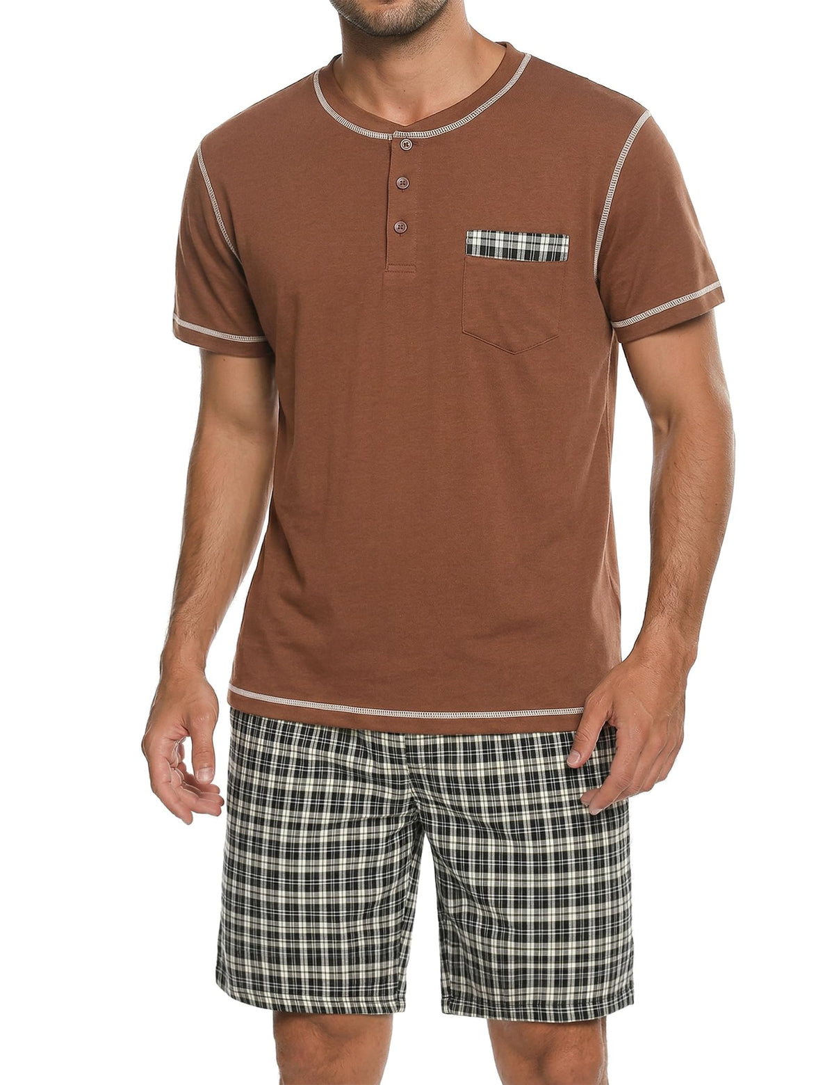 Sykooria Men's Pajama Sets Cotton Loungewear Pjs Shorts Sets 2 Piece Short Sleeve Sleepwear With Pockets S-3XL