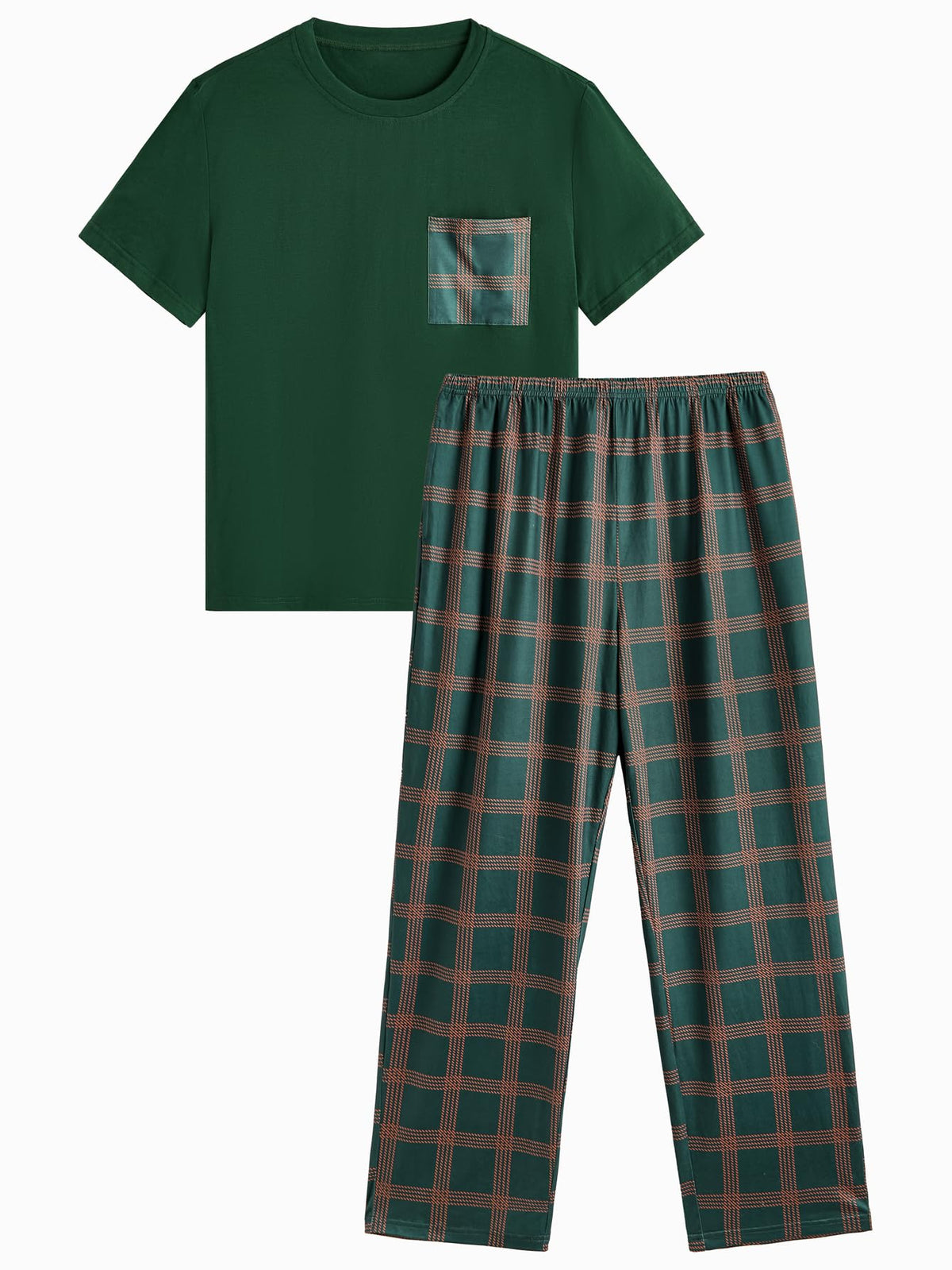 Verdusa Men's 2 Piece Loungewear Pajama Set Plaid Print Short Sleeve Tee Top and Pants Set
