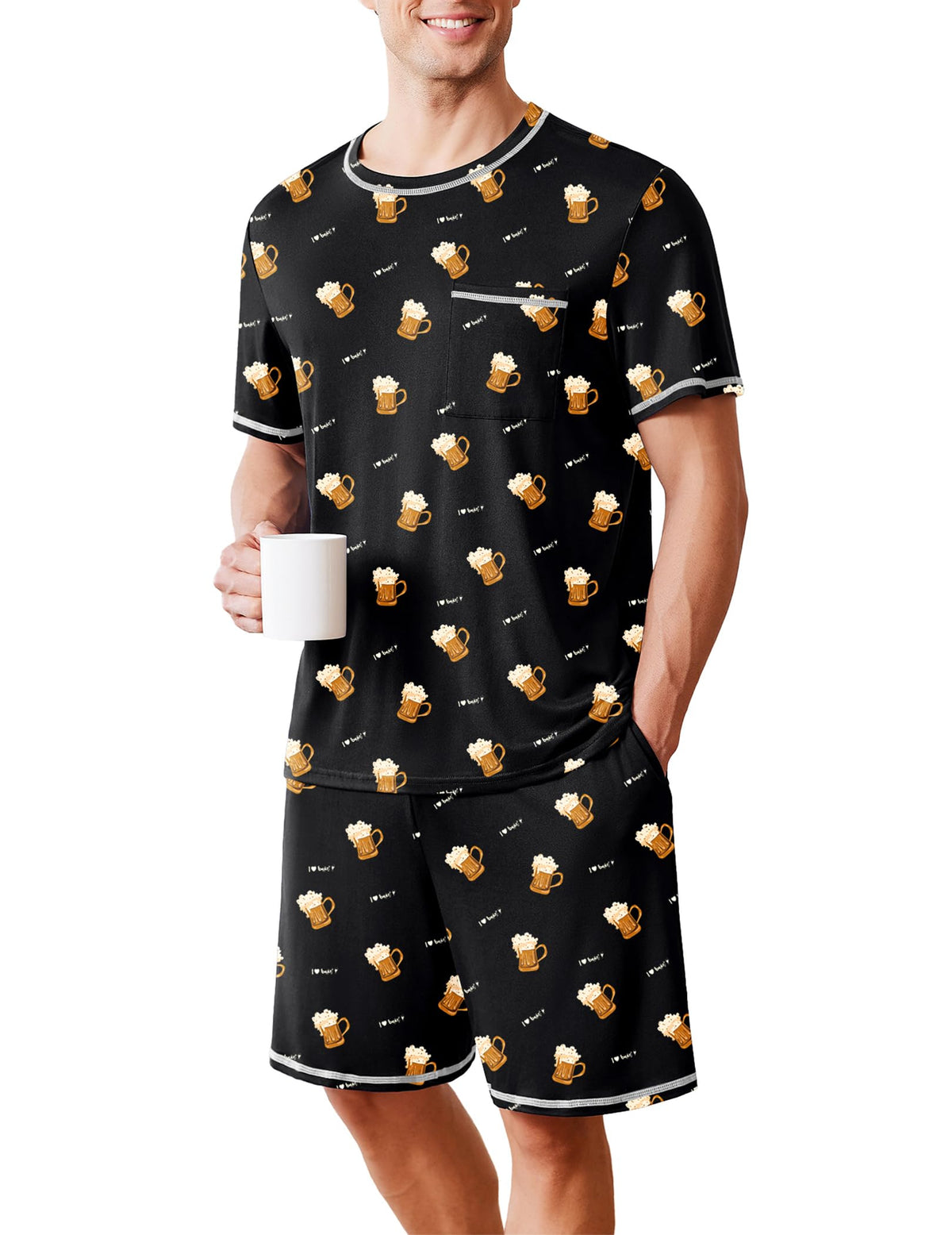 Ekouaer Men's Pajamas Set Casual Short Sleeve Shirts and Shorts Soft 2 Piece Loungewear With Pockets