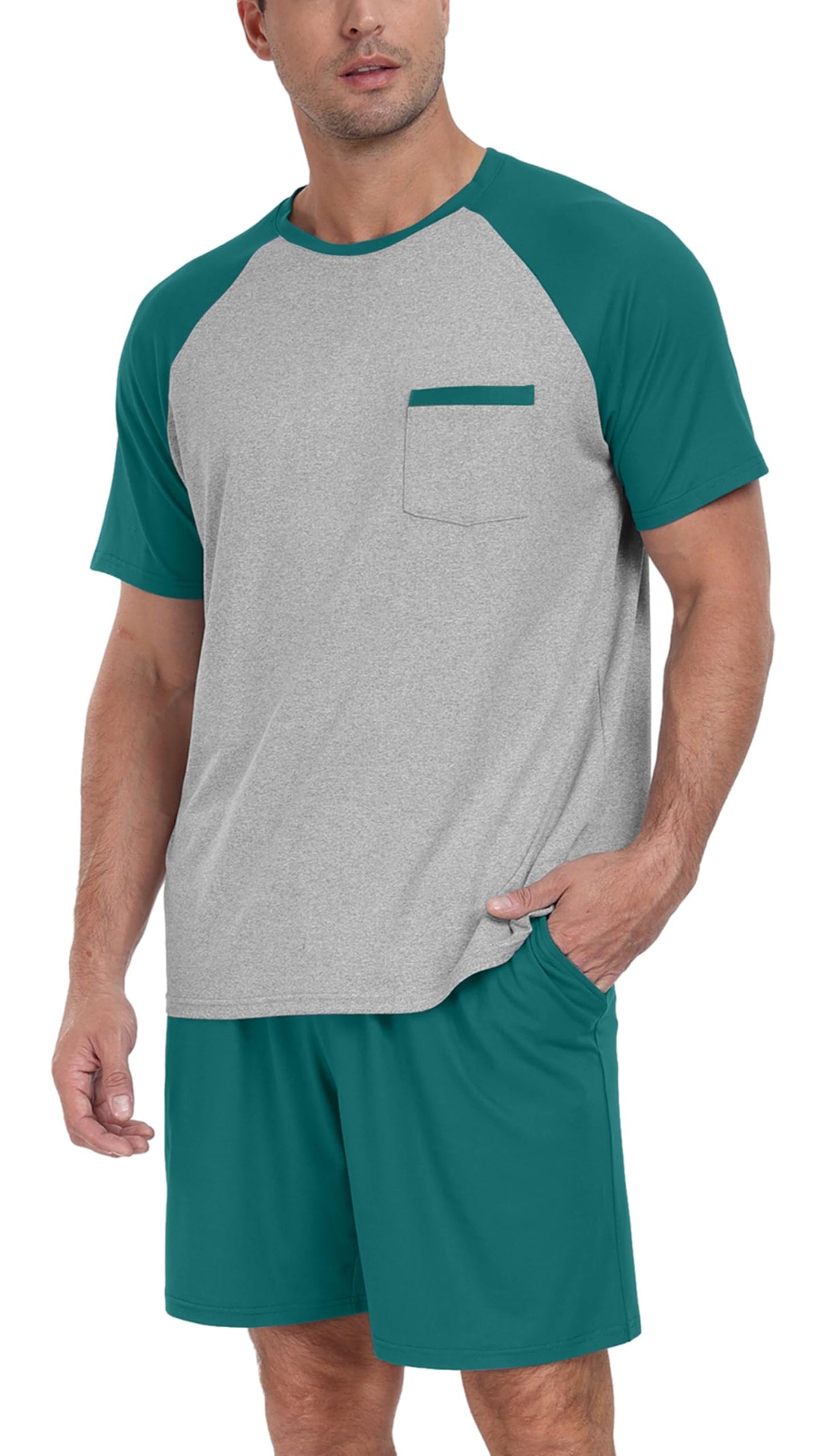 Couples Pajamas Set Short Sleeve Raglan Shirts and Shorts Lounge Sleepwear