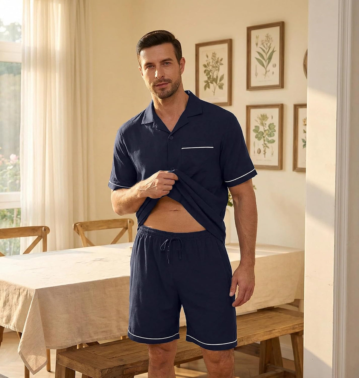 PrinStory Men's Pajamas Set Short Sleeve Sleepwear Pjs Lightweight Two-Pieces Pajama Comfy Loungewear with Pockets S-2XL