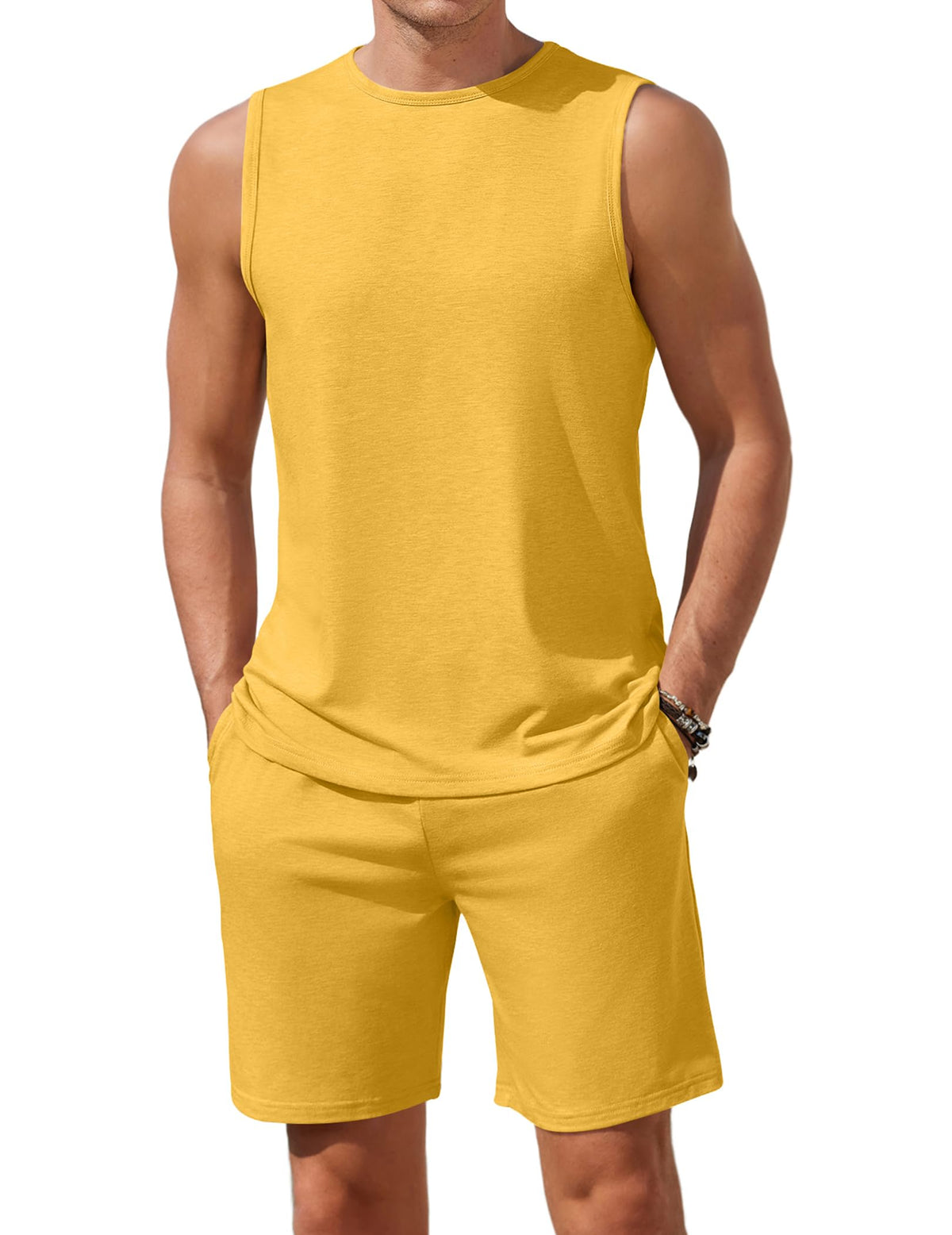 Ekouaer Men's Pajamas Set 2 Piece Workout Tank Top Pjs Shorts Sets S-XXL