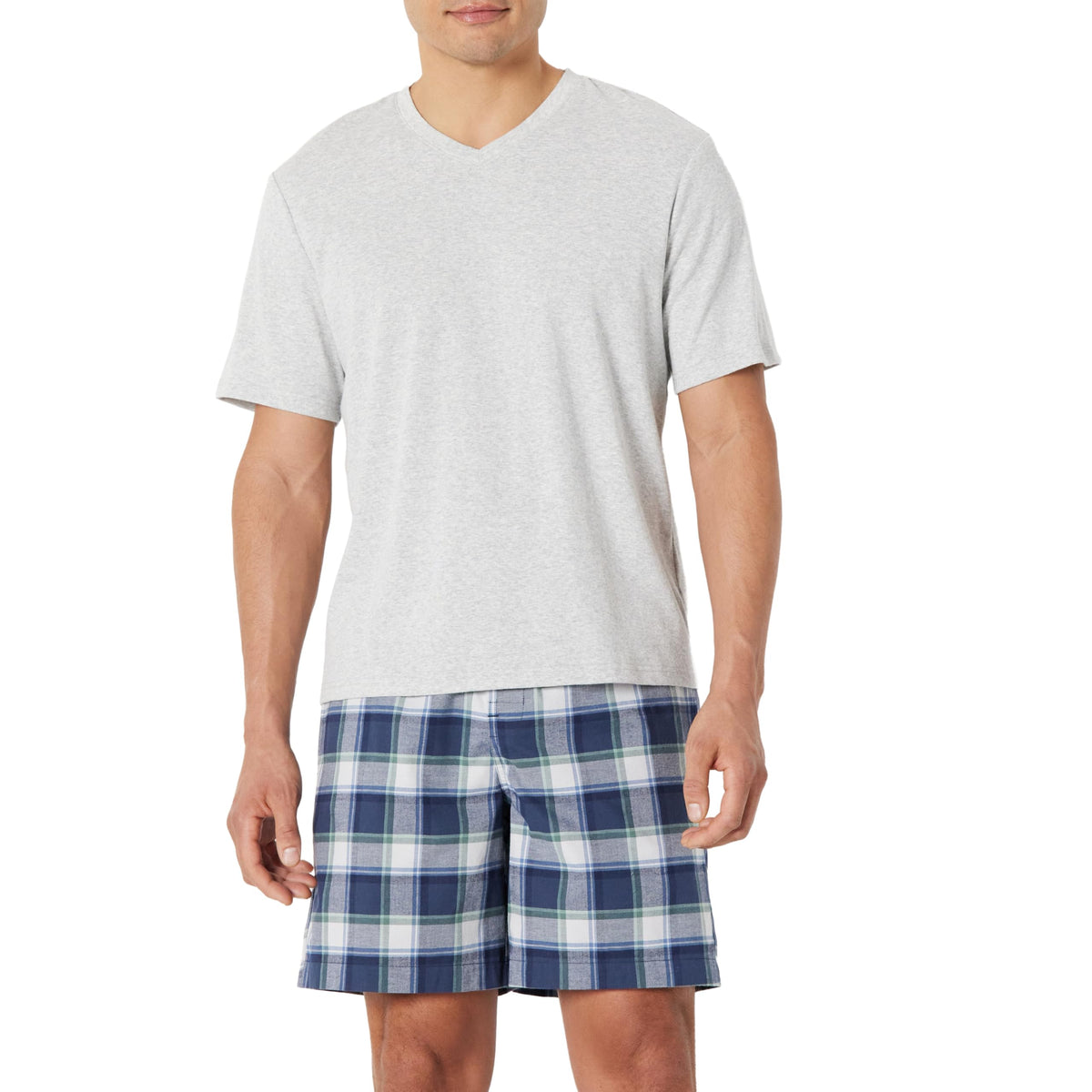 Amazon Essentials Men's Cotton Poplin Pajama Short with T-Shirt Set, Breathable Loungewear, Summer Sleepwear