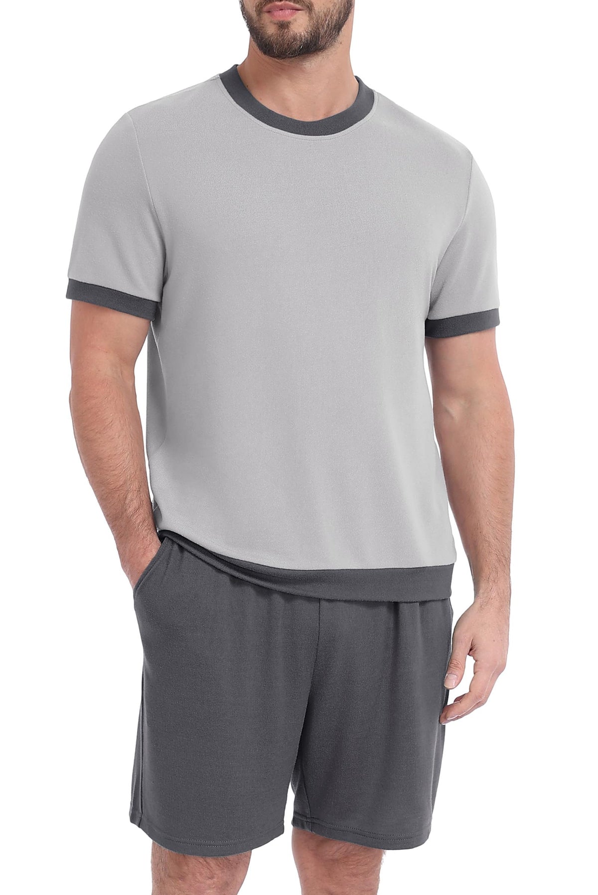 PrinStory Men's Pajamas Set Short Sleeve Sleepwear Pjs Soft Nightwear 2 Piece Loungewear with Pockets S-2XL