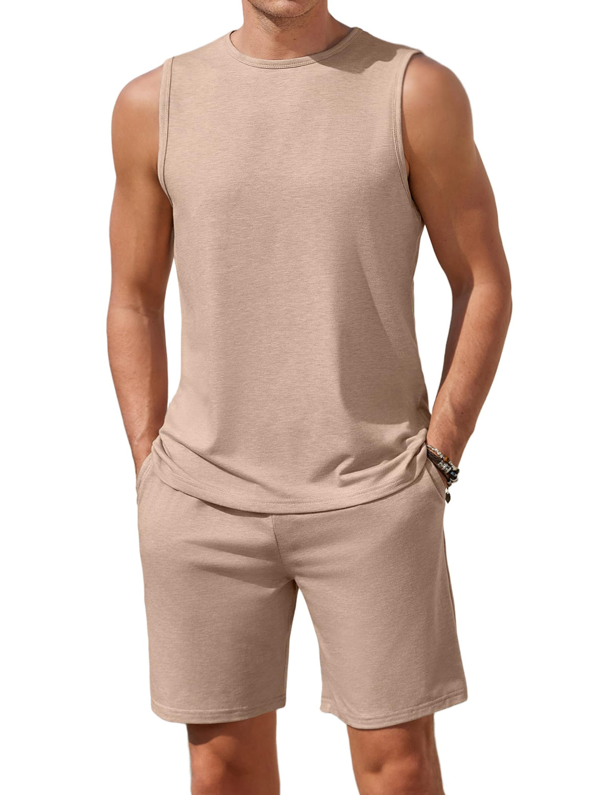 Ekouaer Men's Pajamas Set 2 Piece Workout Tank Top Pjs Shorts Sets S-XXL