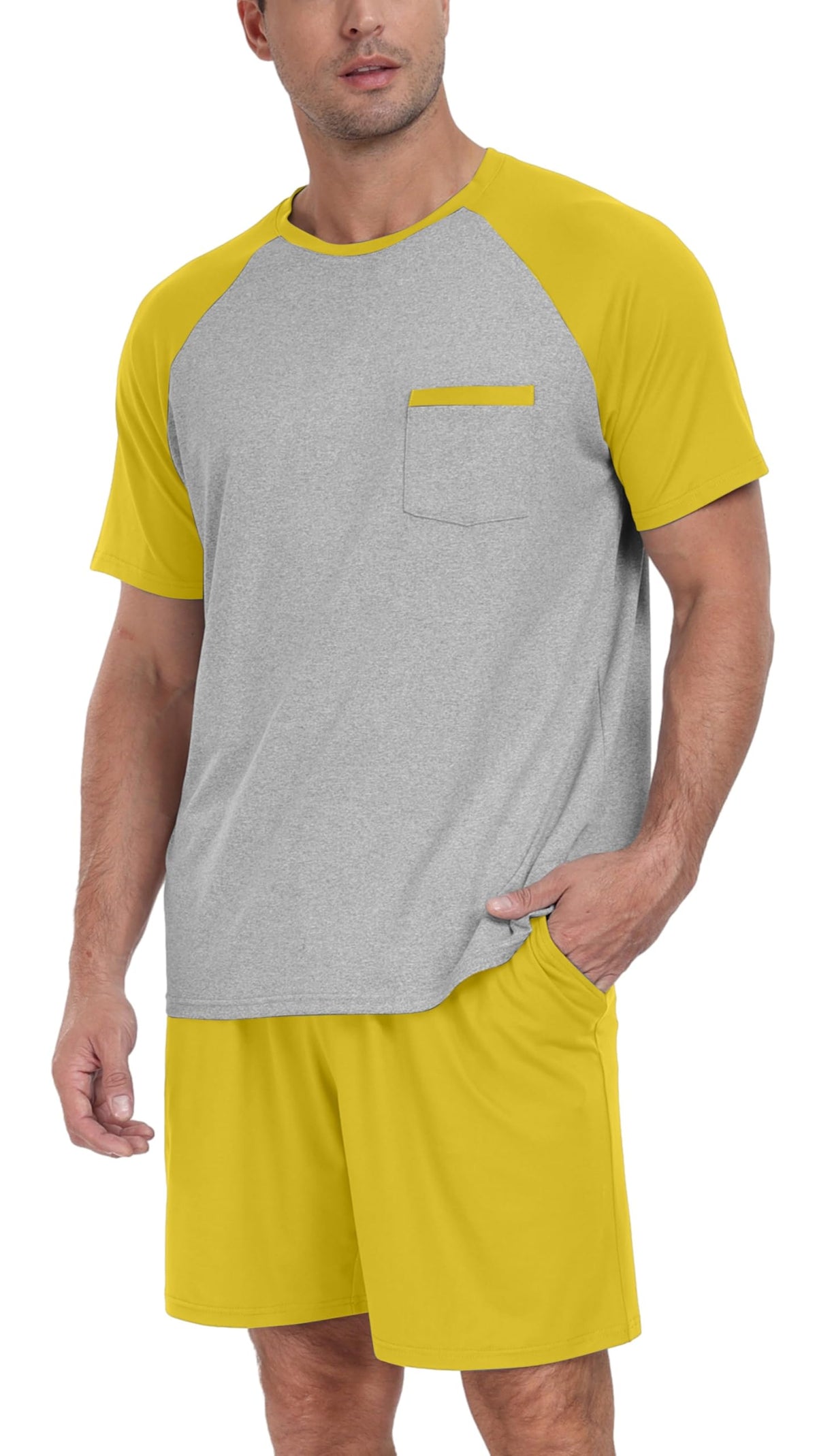 Couples Pajamas Set Short Sleeve Raglan Shirts and Shorts Lounge Sleepwear