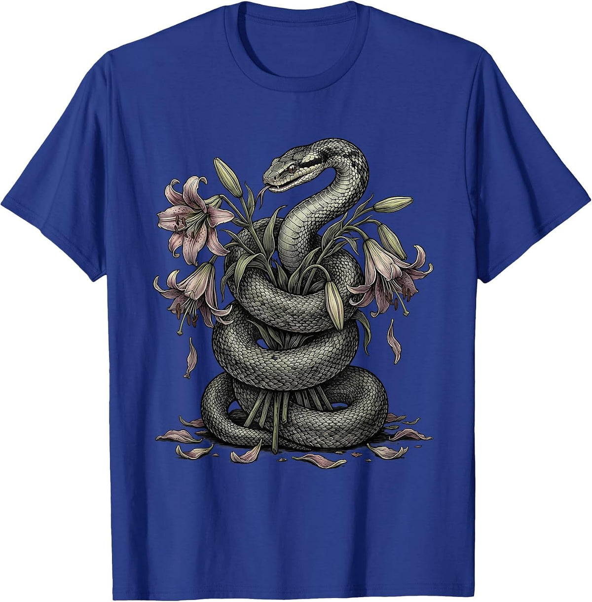 Snake and Wilting Lily Bouquet Emo Graphic T-Shirt