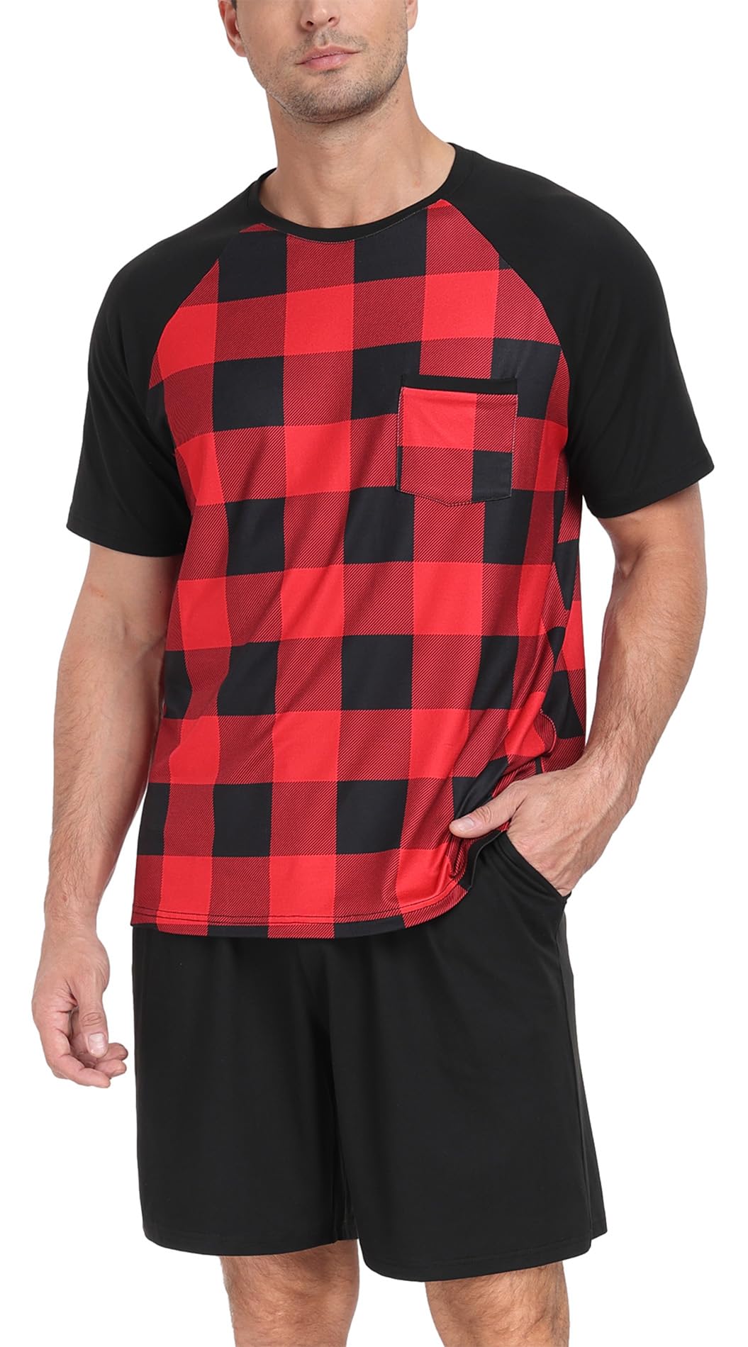 Couples Pajamas Set Short Sleeve Raglan Shirts and Shorts Lounge Sleepwear