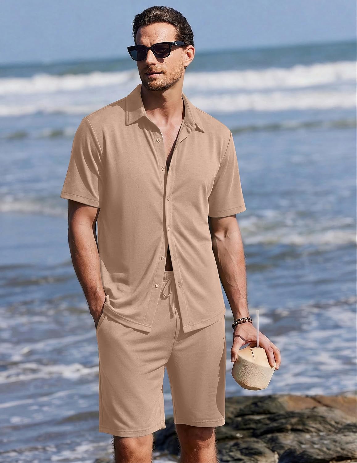 Ekouaer Men's Pajama Sets Button Down Summer Pjs Hawaiian Lounge Set XS-XXL
