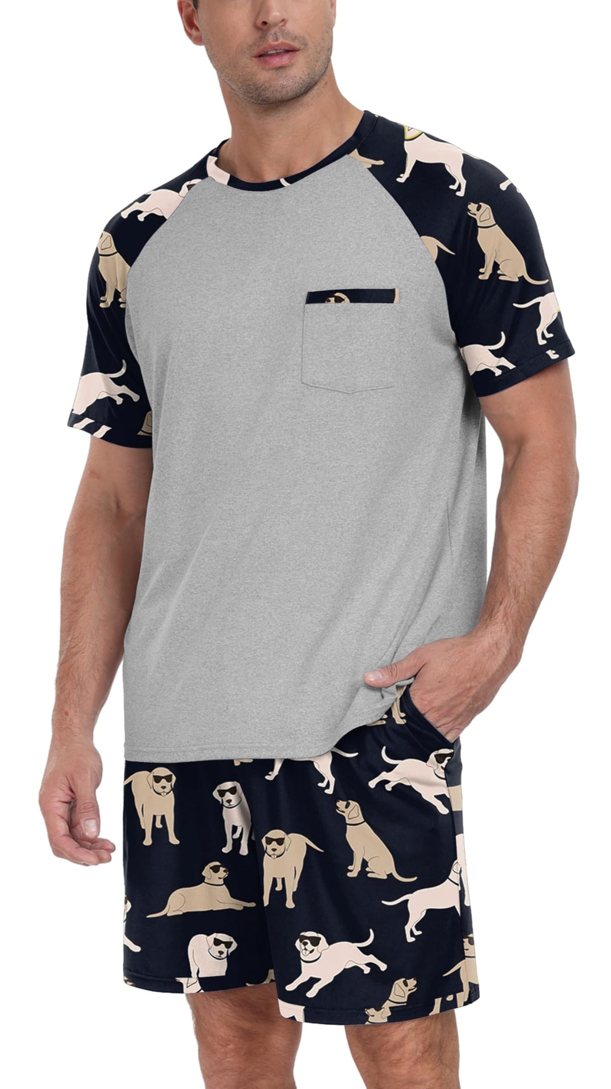 Couples Pajamas Set Short Sleeve Raglan Shirts and Shorts Lounge Sleepwear