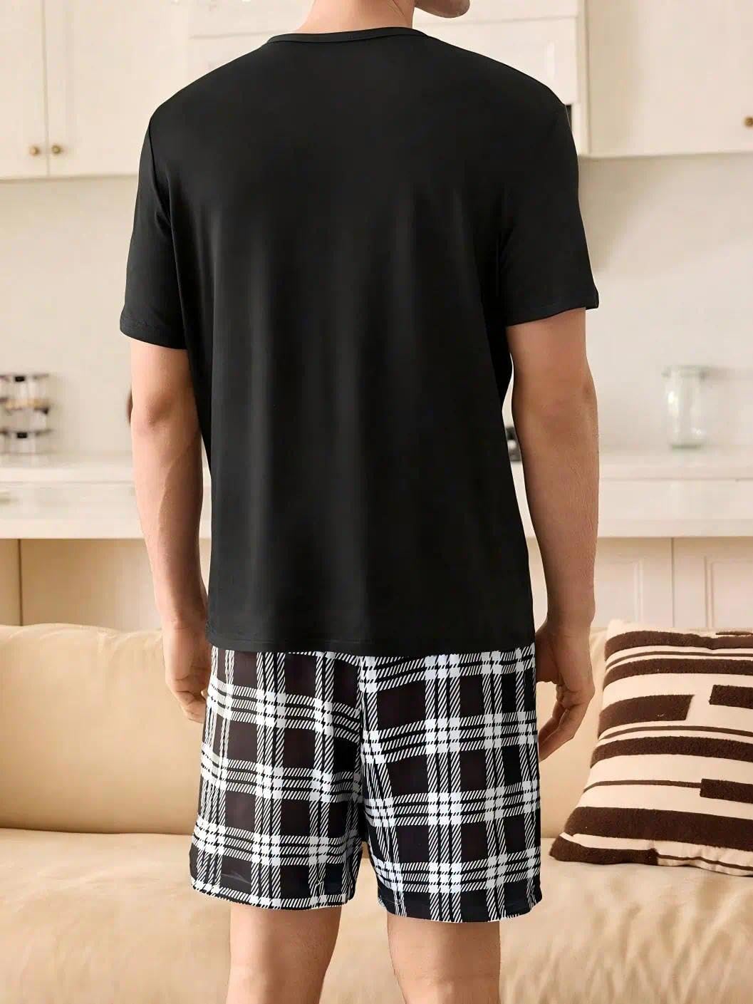 2 Piece Men T Shirt Lounge Set Short Sleeve Crew Neck Men and Matching Shorts Casual Home Wear Relaxed Fit Daily Sleep Set