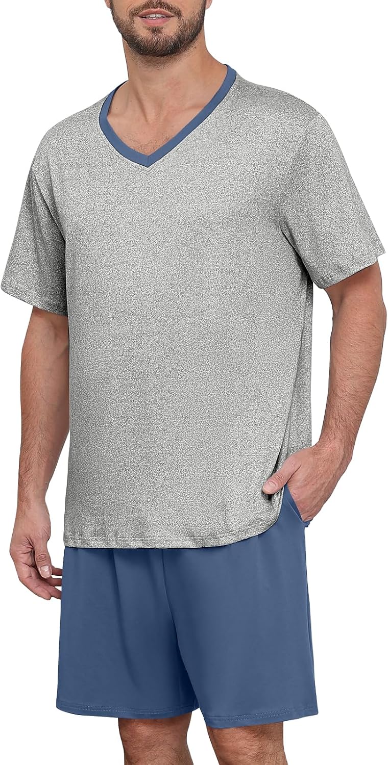 Yincro Mens Pajama Sets Loungewear Short Sleeve Pjs Lightweight Sleepwear Soft Comfy Sleep Set