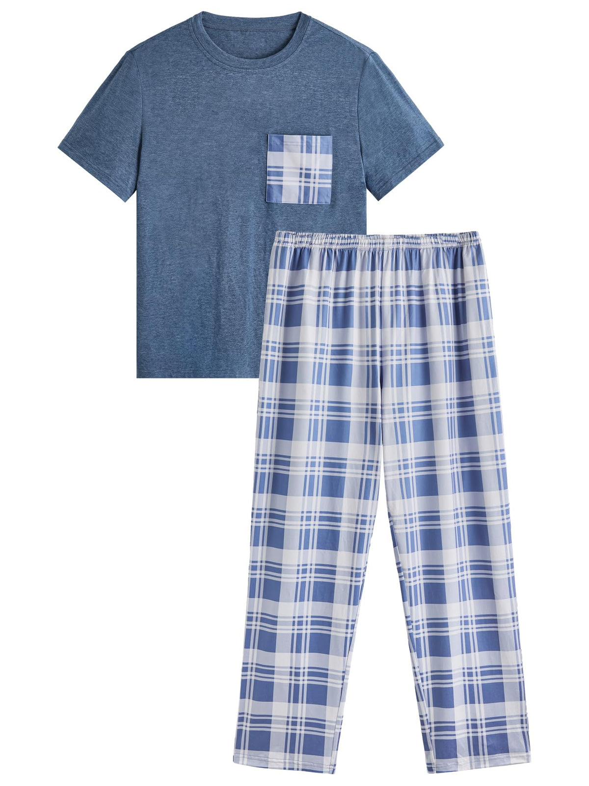 Verdusa Men's 2 Piece Loungewear Pajama Set Plaid Print Short Sleeve Tee Top and Pants Set