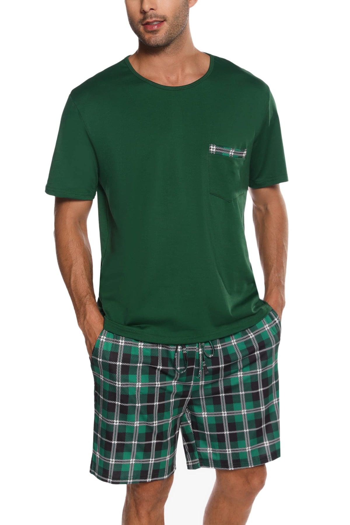Sykooria Mens Pajamas Set Cotton Pajamas Shorts Set Short Sleeve Pjs Sets Soft Sleepwear S-XXL