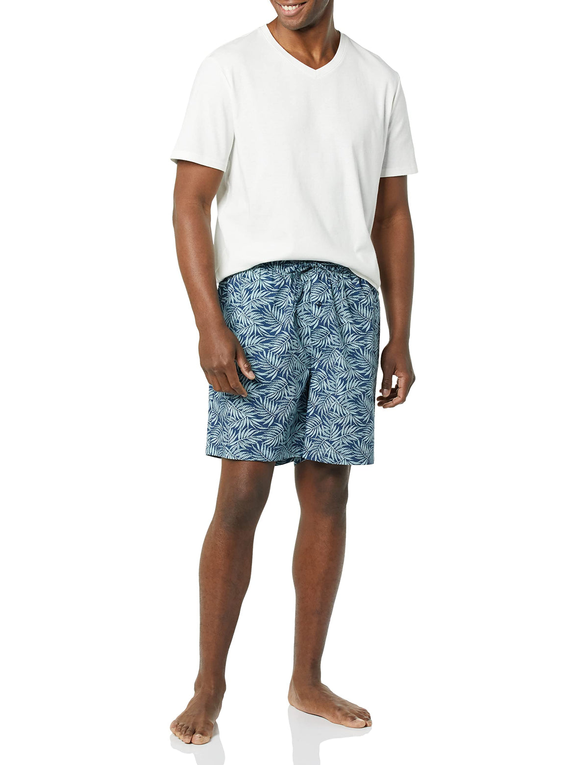 Amazon Essentials Men's Cotton Poplin Pajama Short with T-Shirt Set, Breathable Loungewear, Summer Sleepwear
