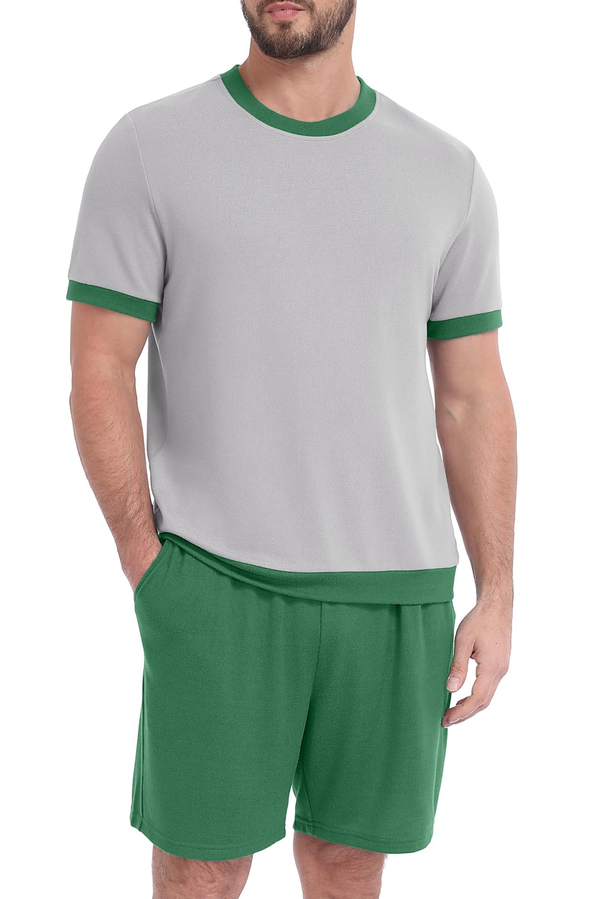 PrinStory Men's Pajamas Set Short Sleeve Sleepwear Pjs Soft Nightwear 2 Piece Loungewear with Pockets S-2XL