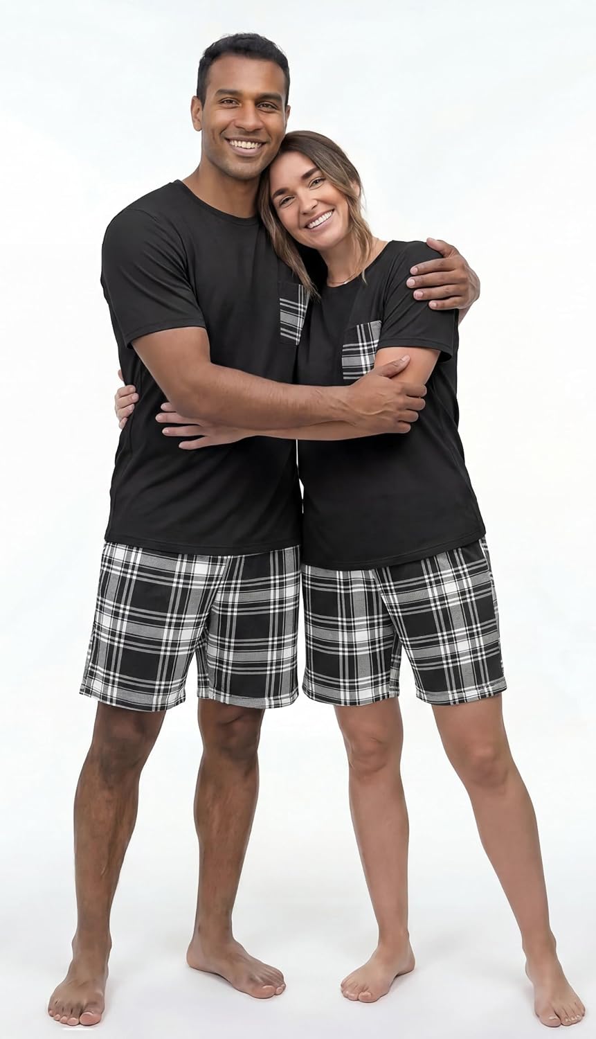 Couples Pajamas Set Short Sleeve Raglan Shirts and Shorts Lounge Sleepwear