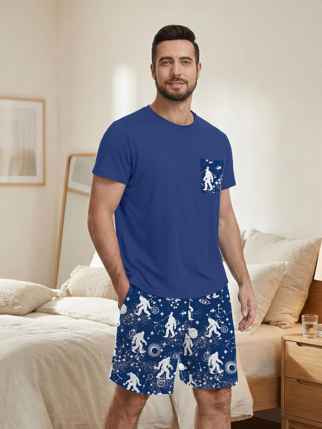 Feiersi Mens Pajama Set Sleepwear Pjs Lightweight Quick Dry Soft Short Sleeve Sleep Set With Pockets