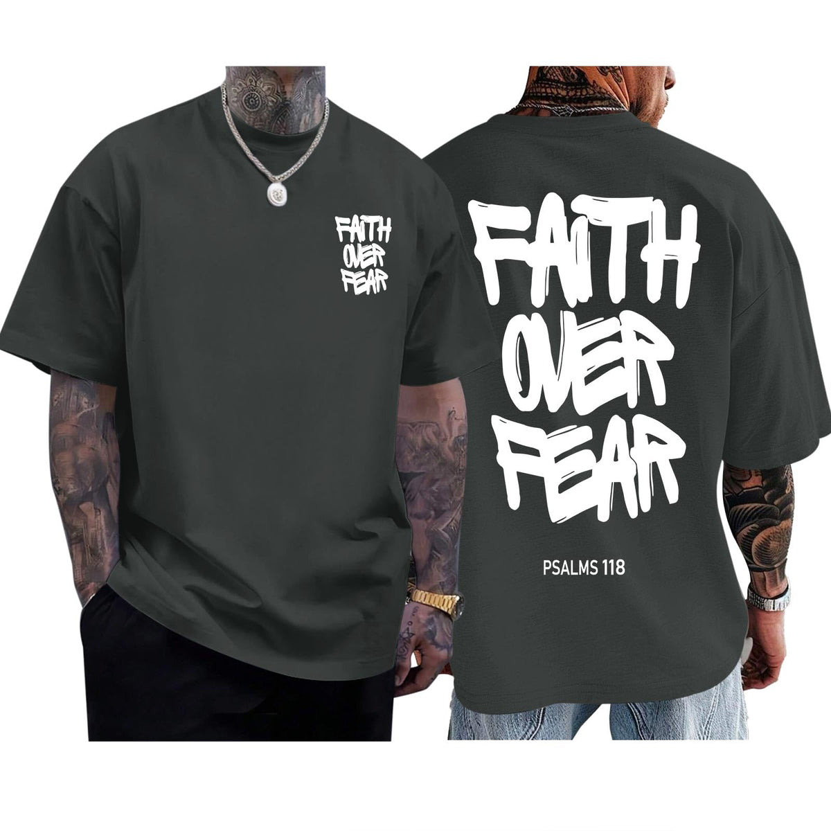 Christian Faith Over Fear Shirts for Men Jesus Religious Shirt Inspirational Oversized Graphic Tees God T-Shirt Tops