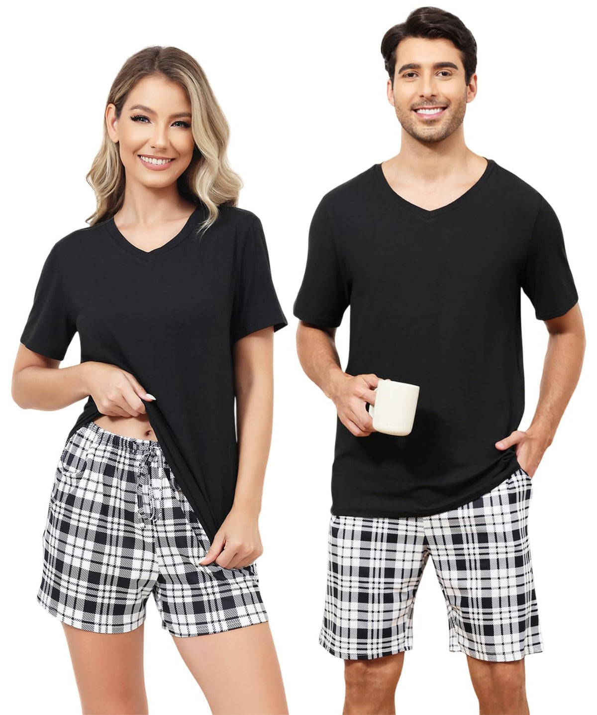 Matching Pajamas for Couple Set Short Sleeve Soft Sleepwear