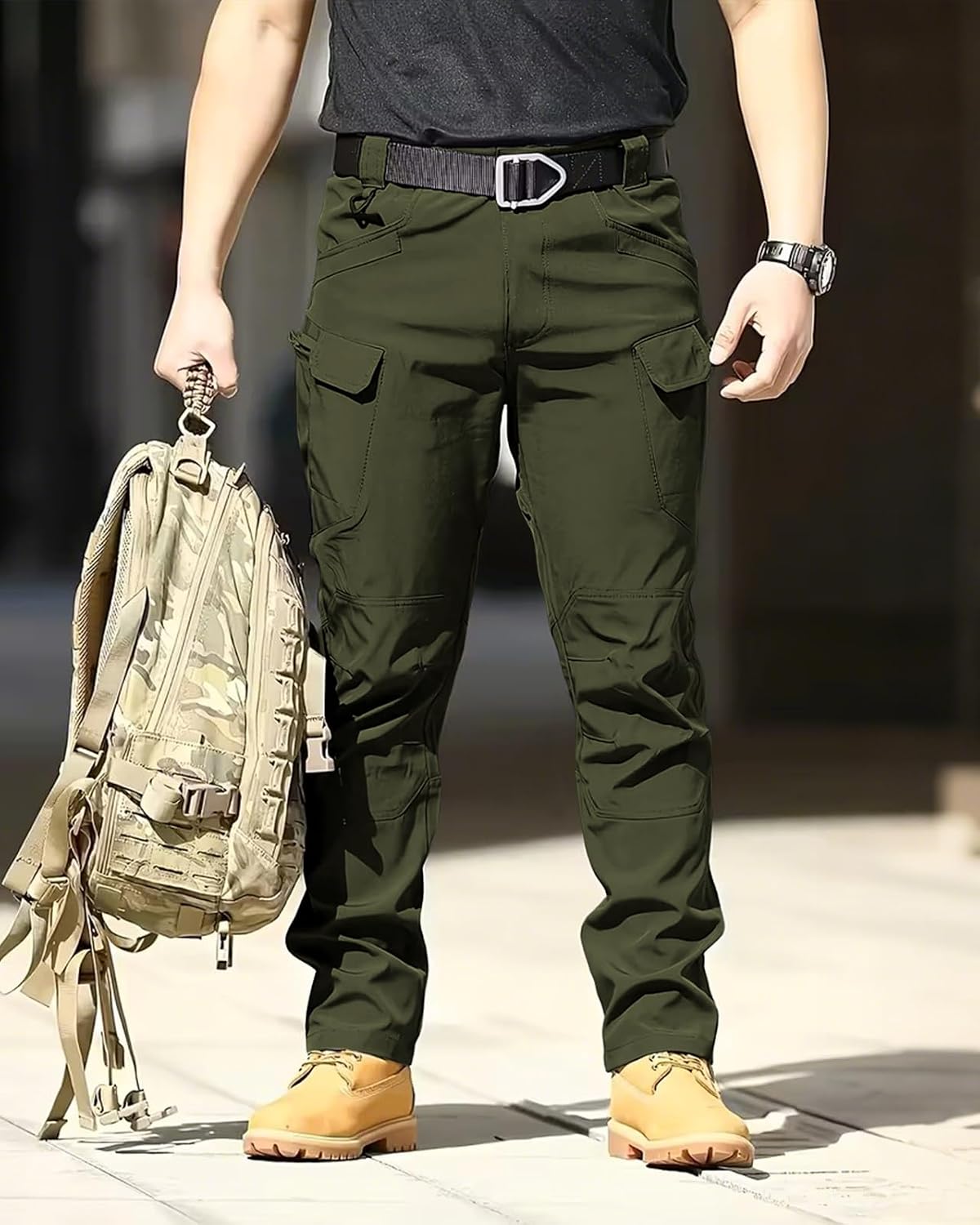 whox Men's Cargo Tactical Pants Work Hiking Trousers Waterproof Lightweight Elastic Waist for Travel with Pockets(No Belt)