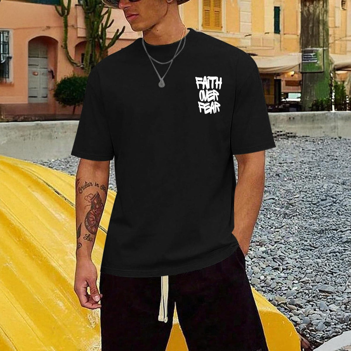 Christian Faith Over Fear Shirts for Men Jesus Religious Shirt Inspirational Oversized Graphic Tees God T-Shirt Tops