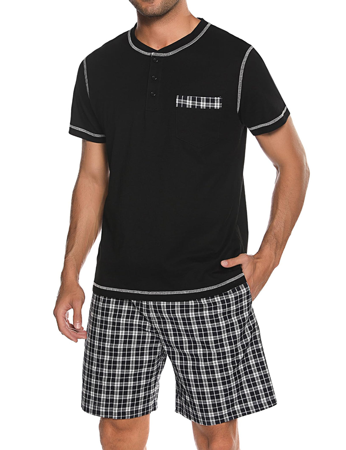 Sykooria Men's Pajama Sets Cotton Loungewear Pjs Shorts Sets 2 Piece Short Sleeve Sleepwear With Pockets S-3XL