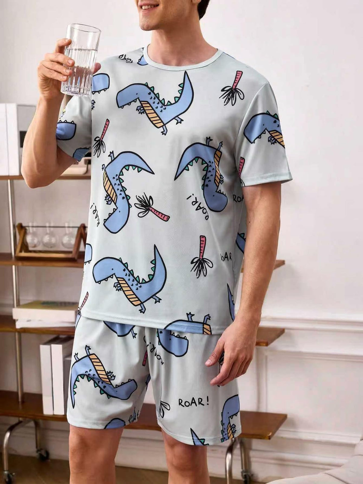 Mens Pajamas Set Lightweight Summer Pjs Sleepwear Soft Comfy Short Sleeve Crew Neck Loungewear 2 Piece