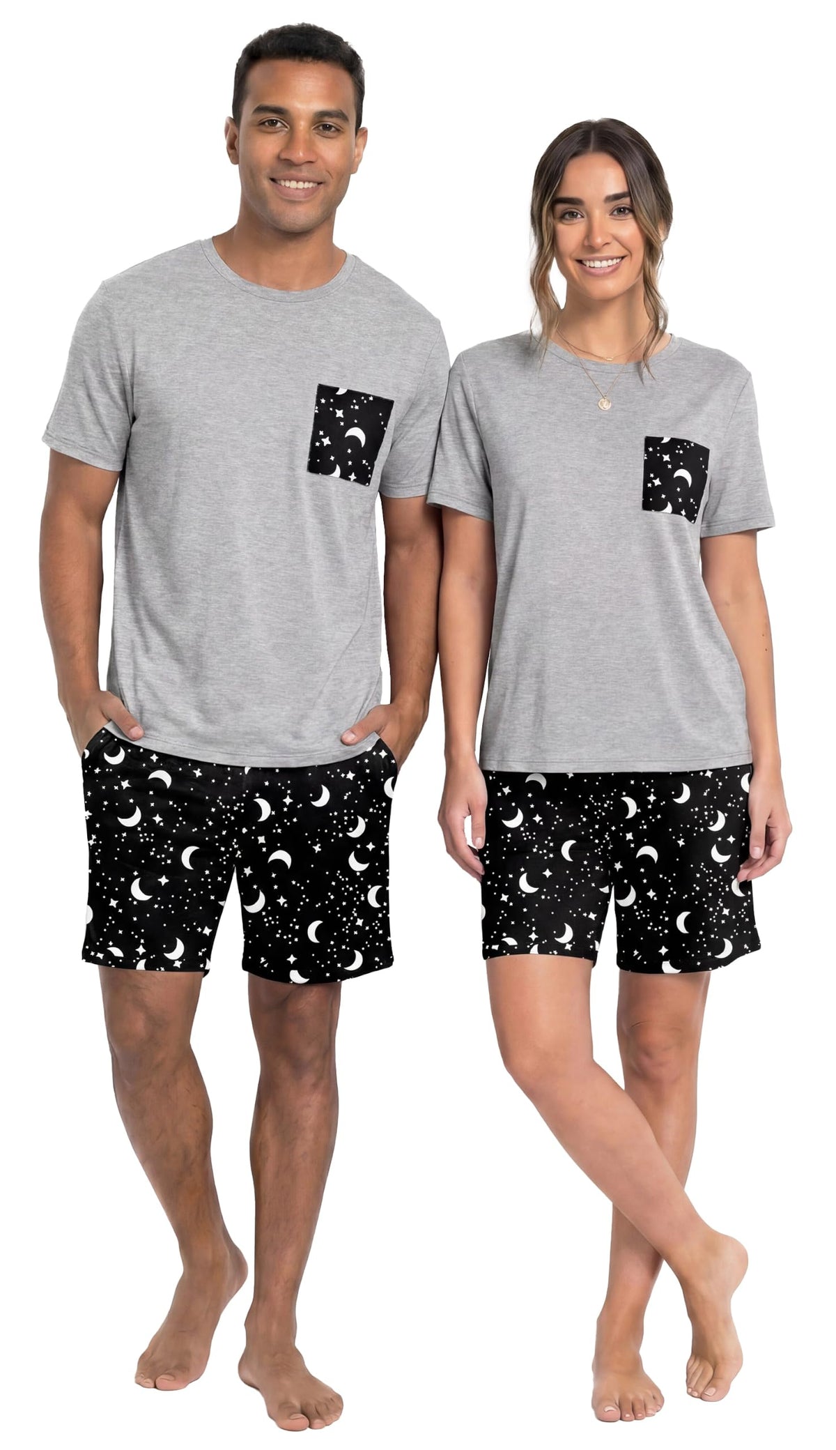 PrinStory Couples Pajamas Set Shirts and Shorts Summer Comfy Lounge Family