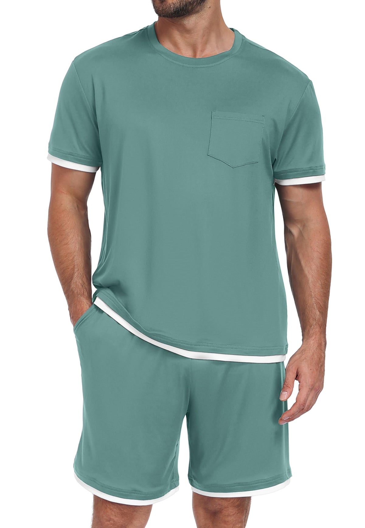 PrinStory Mens Pajamas Set Summer Short Sleeve Pjs Set S-3XL