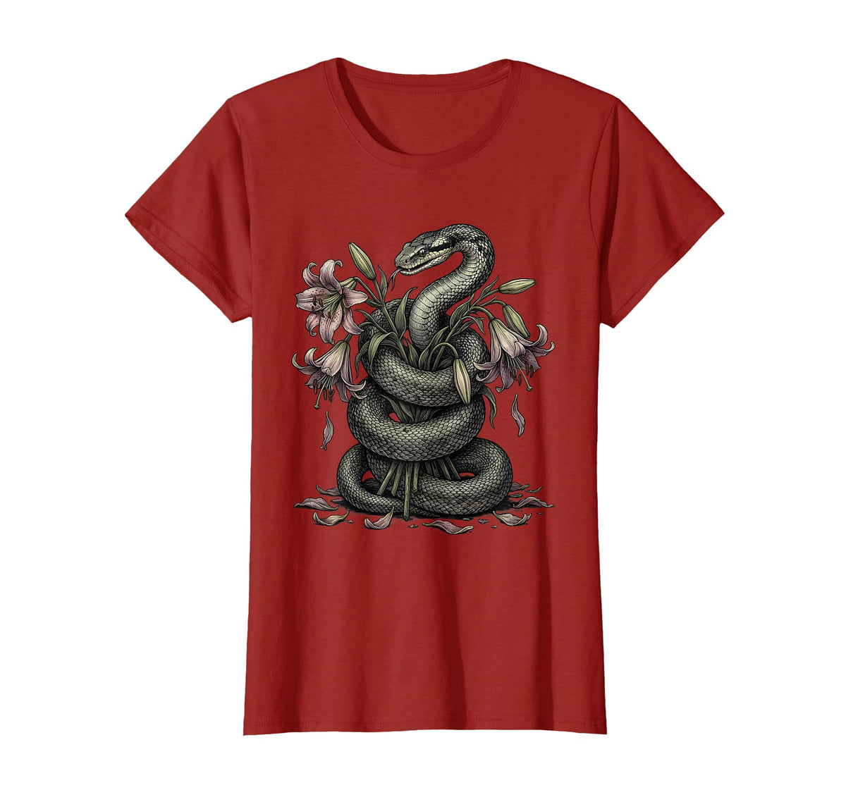 Snake and Wilting Lily Bouquet Emo Graphic T-Shirt