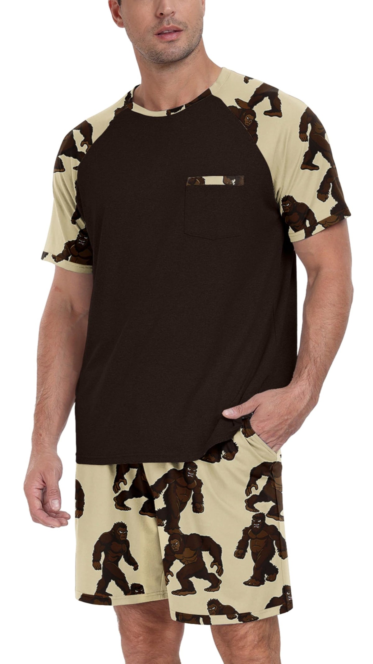 Couples Pajamas Set Short Sleeve Raglan Shirts and Shorts Lounge Sleepwear