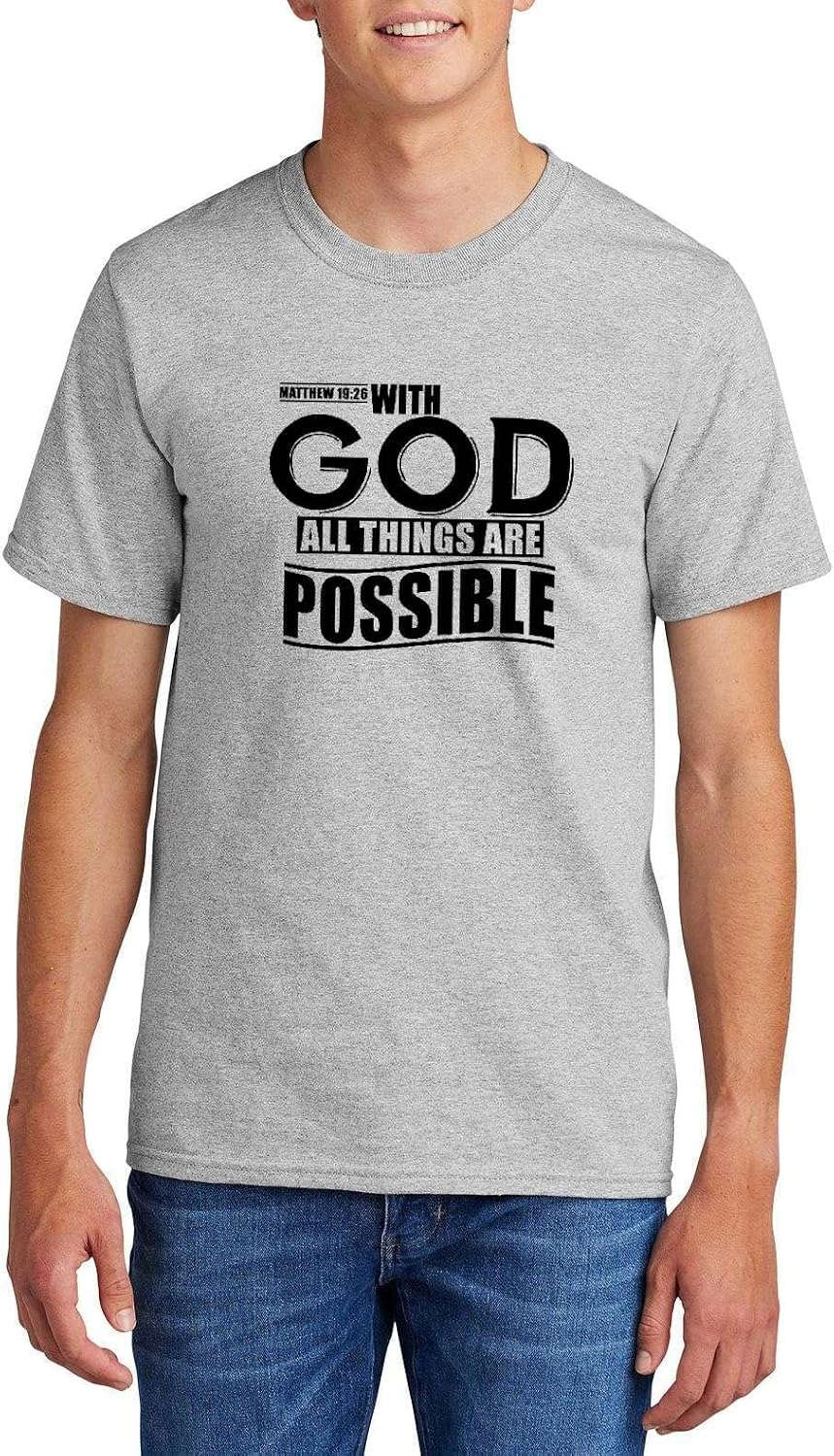 with God All Things are Possible Matthew 19:26 Top Inspirational Bible Verse Graphic Cotton Tee Adult Youth Tall Men Women