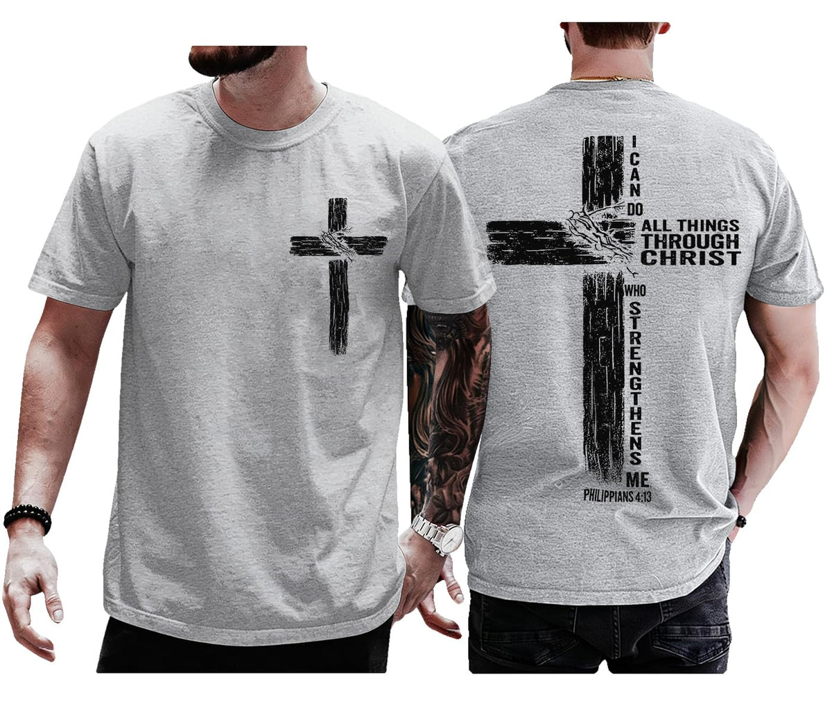 Christian Shirts for Men Women I Can Do All Things Through Christ Philippians 4:13 Religious Faith Cross Shirt
